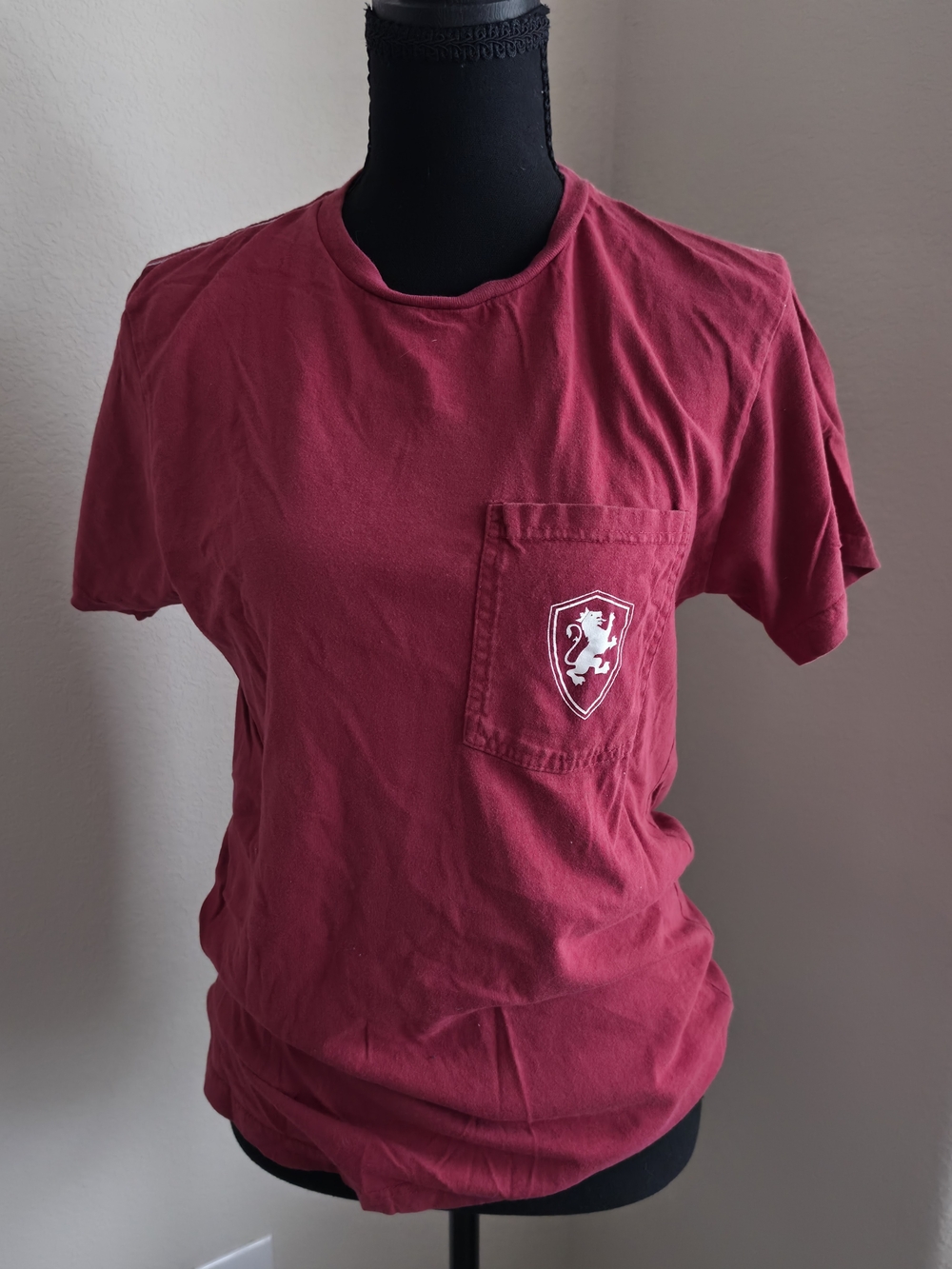 League Flagler College Short-Sleeve Pocket Tee in Deep Red with Shield Logo